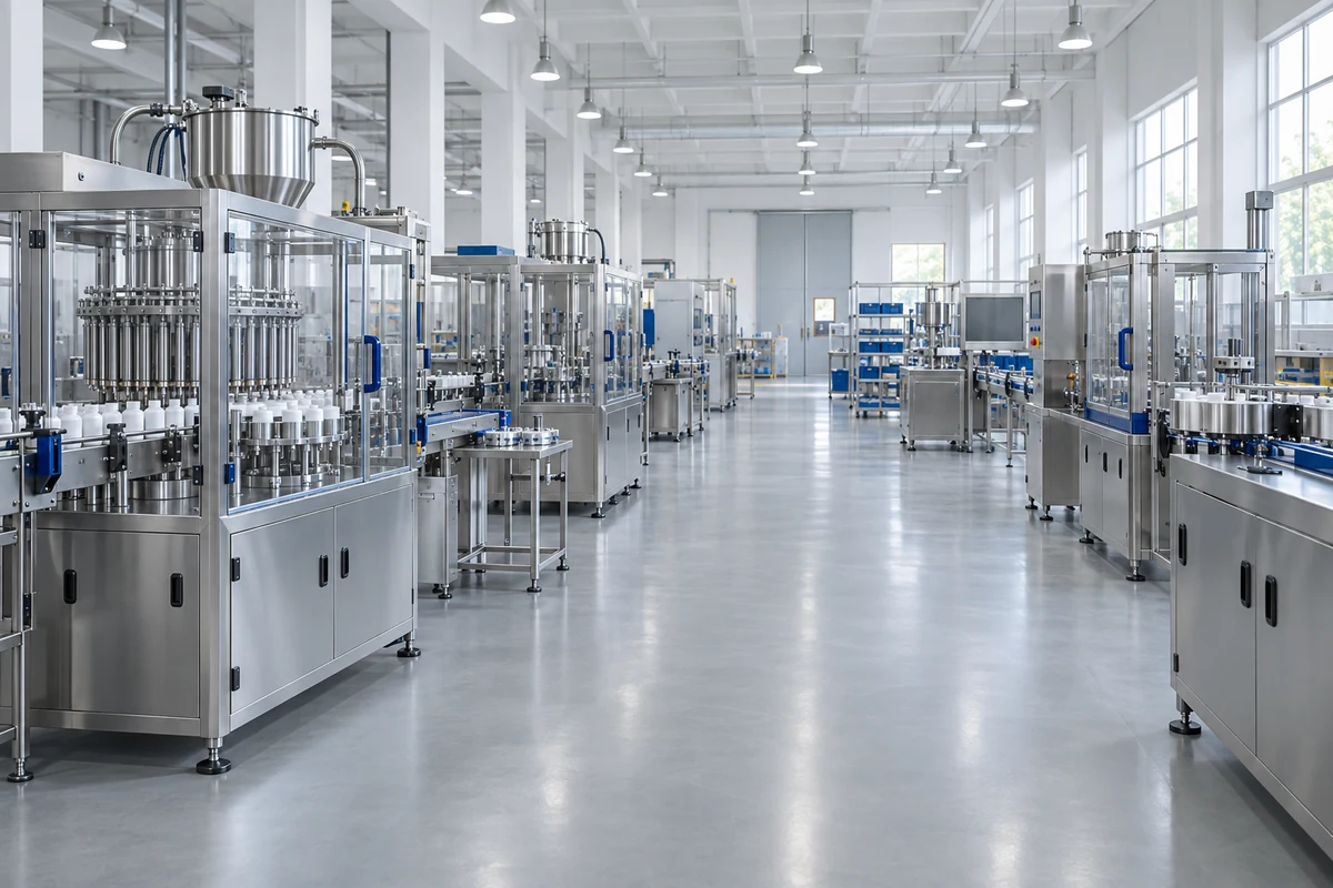 Manufacturing floor with stainless-steel packaging machinery