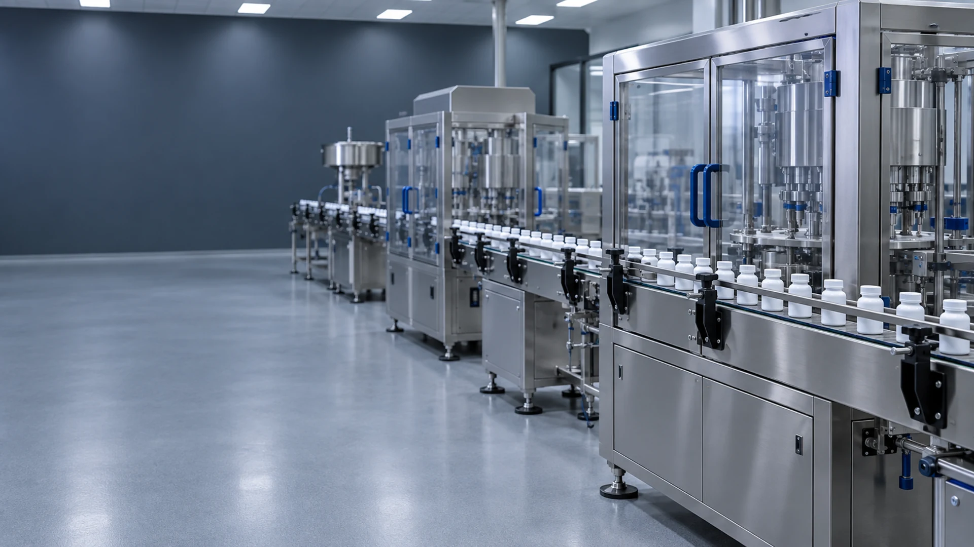 Pharmaceutical packaging equipment arranged along a production line
