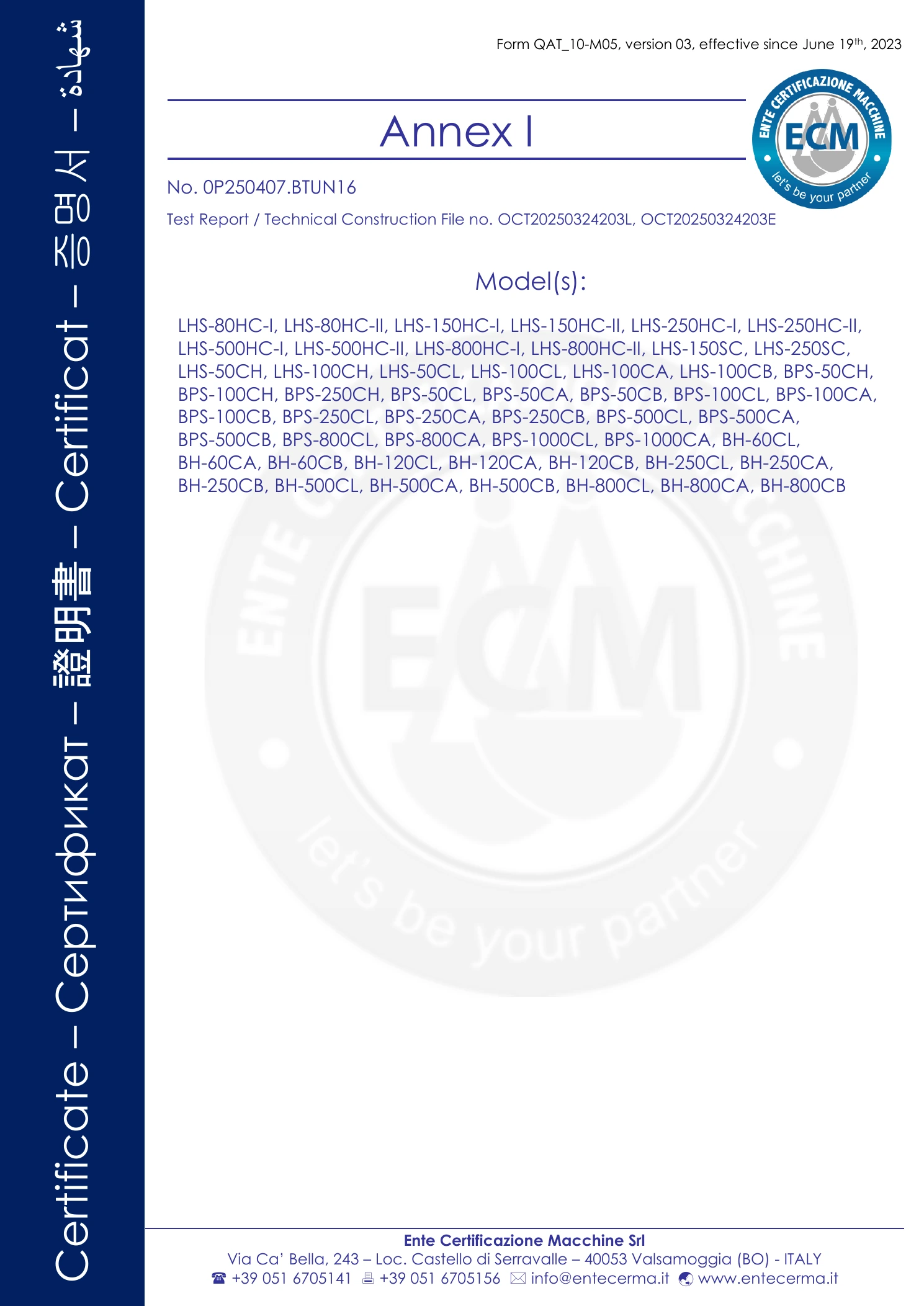 CE certificate annex