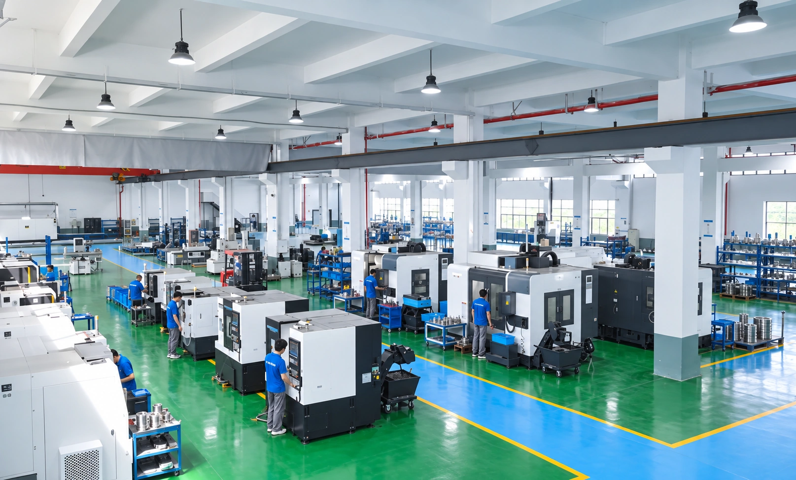 Precision machining workshop with CNC equipment